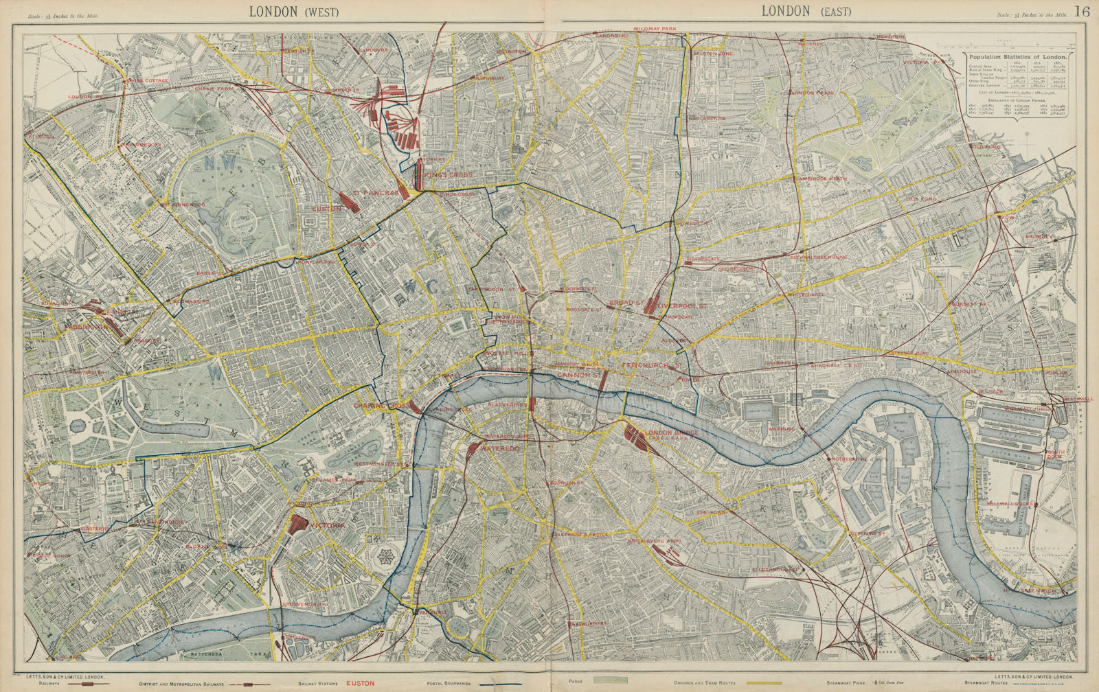 LONDON town city plan. Underground railways bus trams stations. LETTS 1884 map